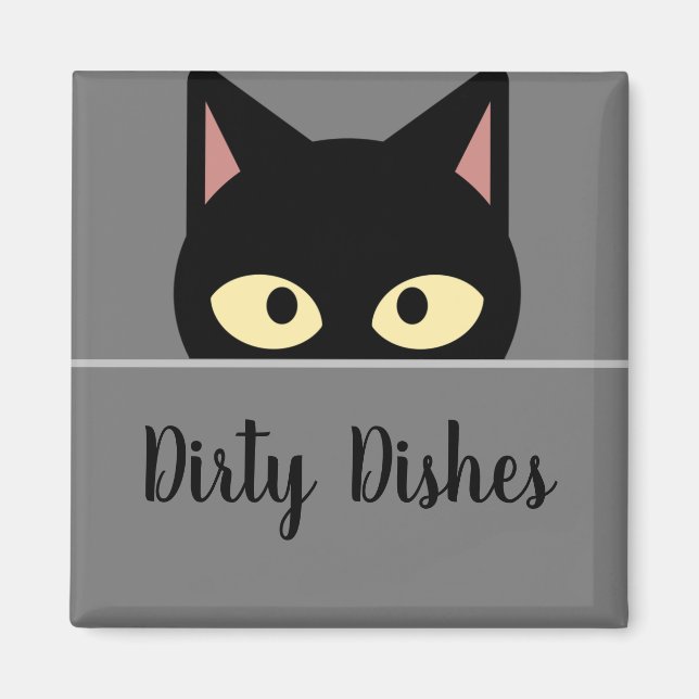Feline Kitchen Decor' Black Cat Dirty Geschirrs Ma Magnet (Vorne)