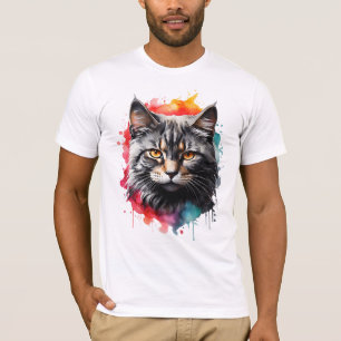 Feline Kitty Gray Tiger Striped Cat Wasserfarbe Ku T-Shirt