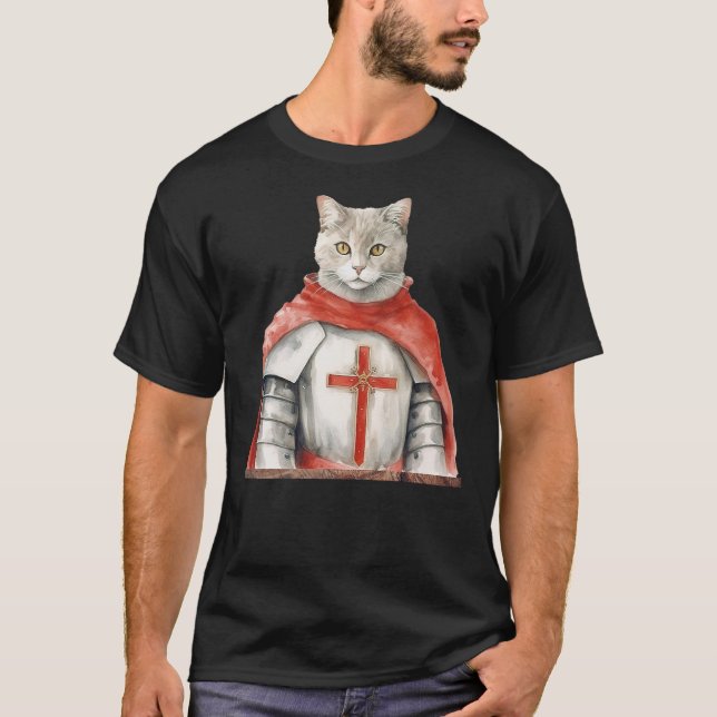 Feline Knight Templar The Crusader Cat T-Shirt (Vorderseite)