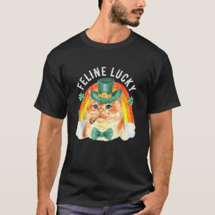 Feline Lucky Funny Leprechaun Cat Rainbow St. Patr T-Shirt