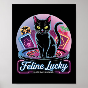 Feline Lucky Gambling Casino Cat Game Player &amp Poster