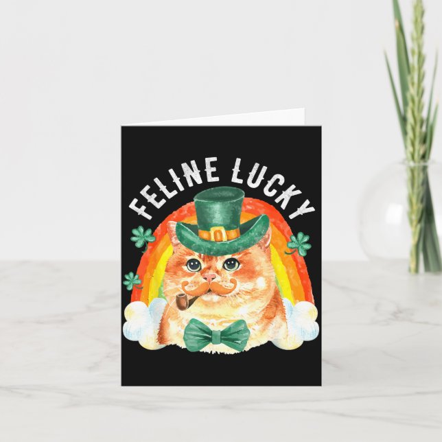 Feline Lucky St Patricks Day Funny Leprechaun Cat  Karte (Vorderseite)