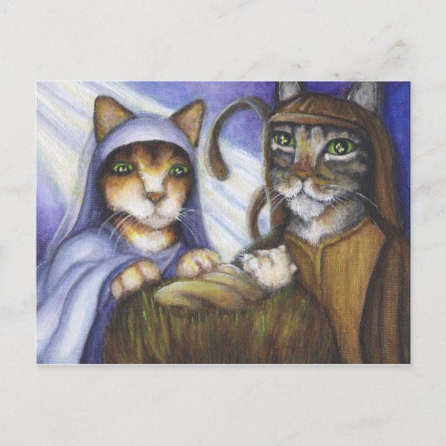 Feline Nativity Cats Weihnachtspostkarte Feiertagspostkarte (Vorderseite)