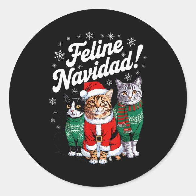 Feline Navidad Funny Cat Christmas Holiday Xmas Sa Runder Aufkleber (Vorderseite)