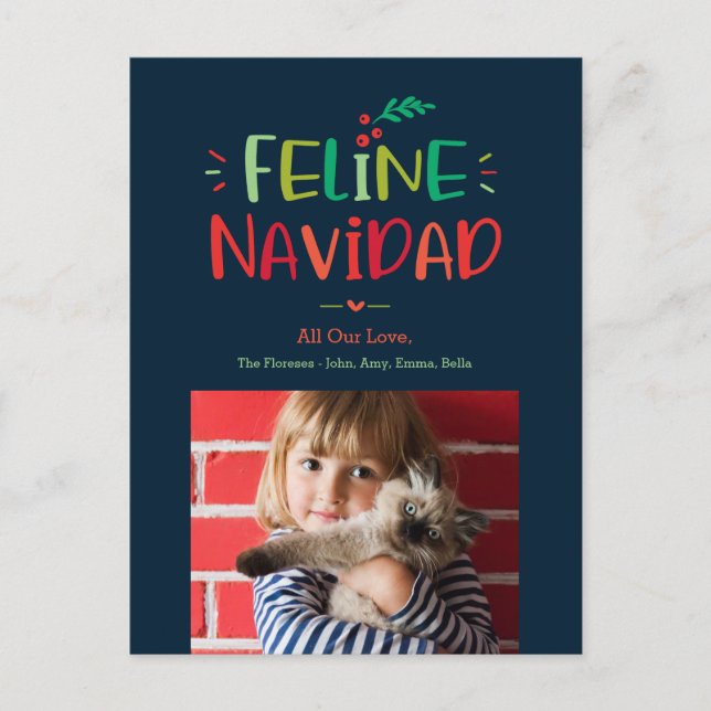 Feline Navidad Pet Weihnachtsfeiertag Postkarte (Vorderseite)