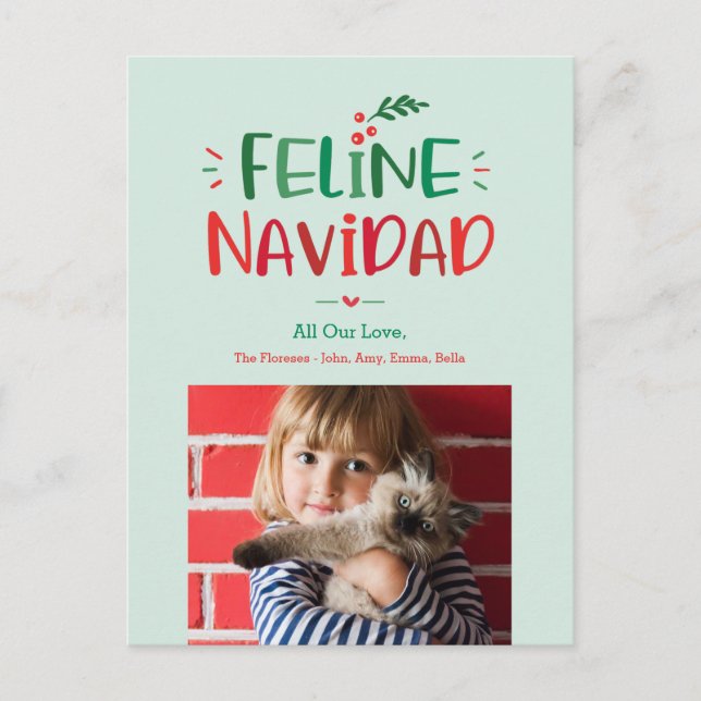 Feline Navidad Pet Weihnachtsfeiertag Postkarte (Vorderseite)