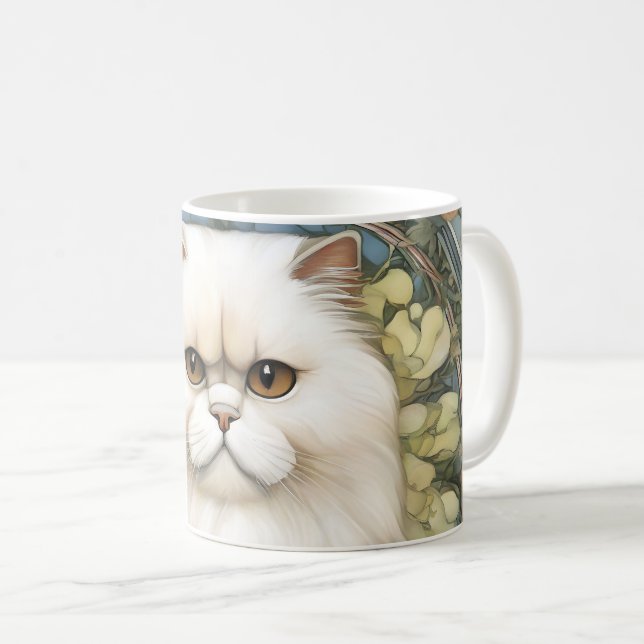 Feline Persian cat art nouveau Kaffeetasse (VorderseiteRechts)
