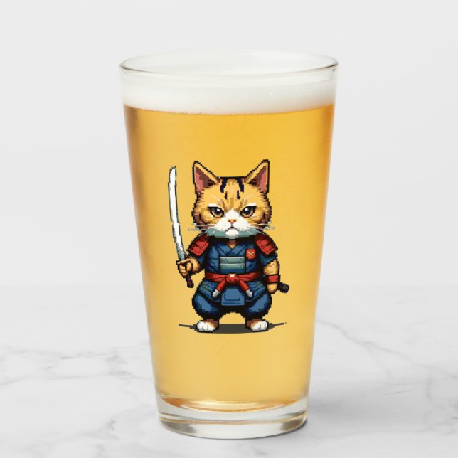 Feline Samurai Warrior Glas (Vorne (Gefüllt))