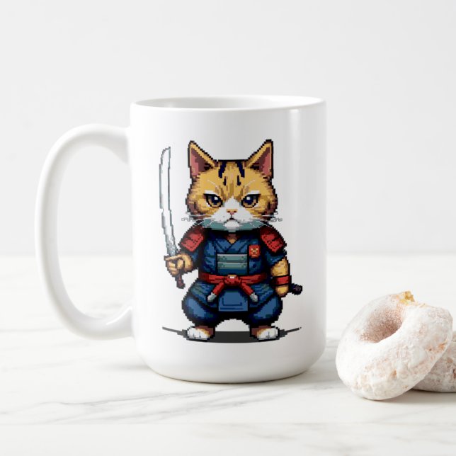 Feline Samurai Warrior Kaffeetasse (Mit Donut)