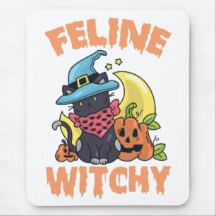 Feline Witchy Funny Spooky Halloween Cat Kitten Mousepad