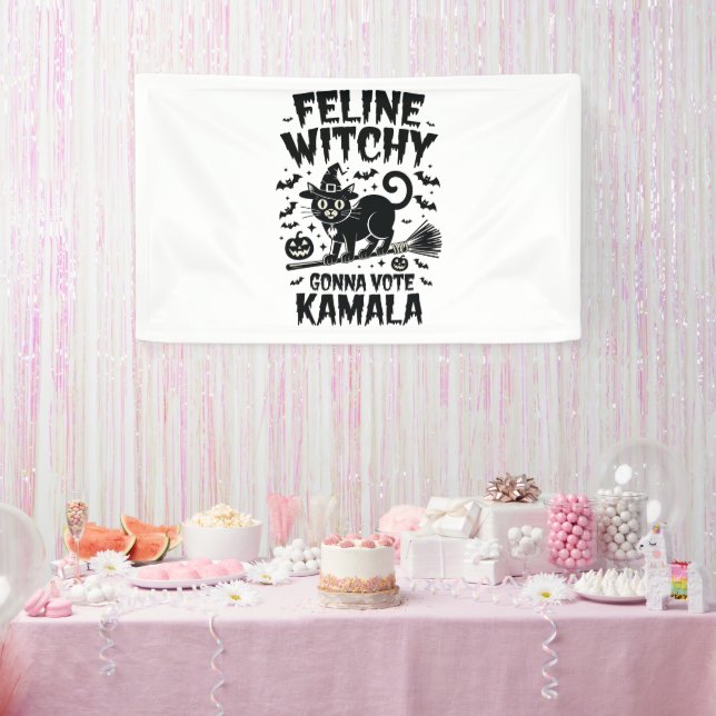 Feline Witchy Gonna Vote Kamala Halloween Banner (Party)
