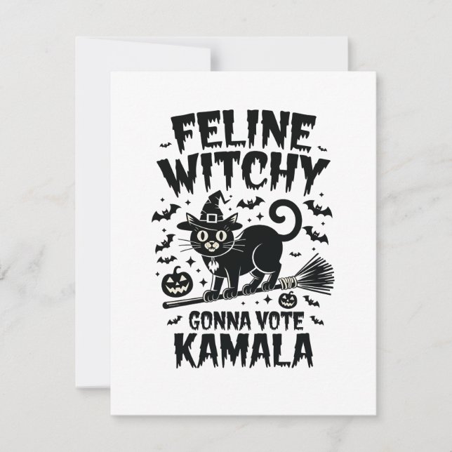 Feline Witchy Gonna Vote Kamala Halloween Mitteilungskarte (Vorderseite)
