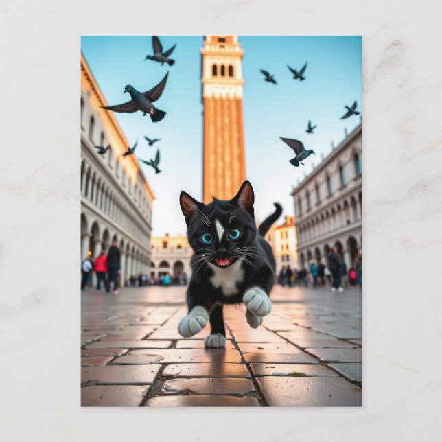 Felini gegen Tauben: Eine Venezianische Jase Postkarte (Vorderseite)