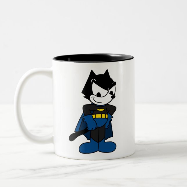 Felix the Hero — Niedlicher Cartoon Superhero Desi Zweifarbige Tasse (Links)
