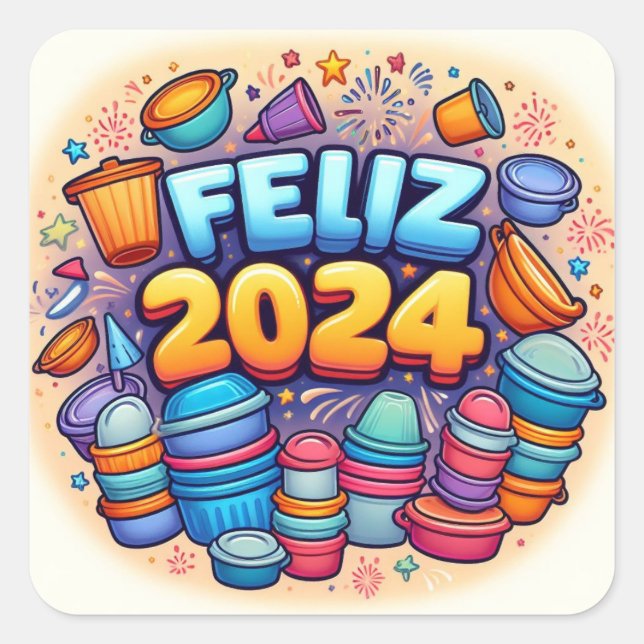 Feliz 2024! quadratischer aufkleber (Vorderseite)
