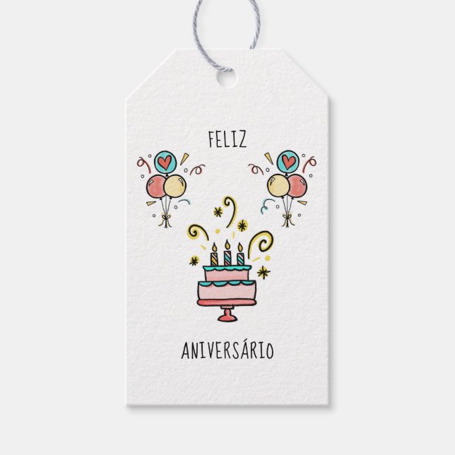 Feliz Aniversário | Happy Birthday Geschenkanhänger (Vorderseite)