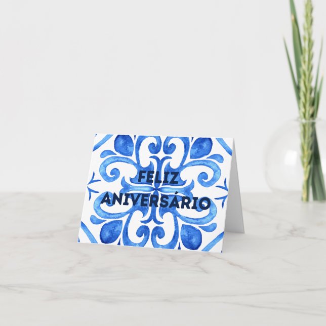 Feliz Aniversário, portugiesischer Geburtstag Karte (Vorderseite)