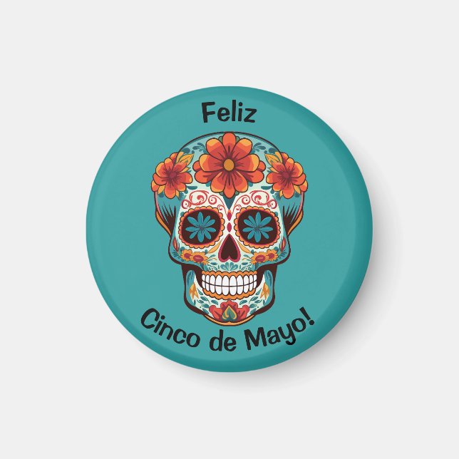 Feliz Cinco de Mayo! Zuckerschädel Magnet (Vorne)