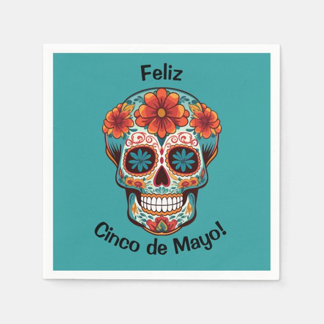 Feliz Cinco de Mayo! Zuckerschädel Serviette (Vorderseite)