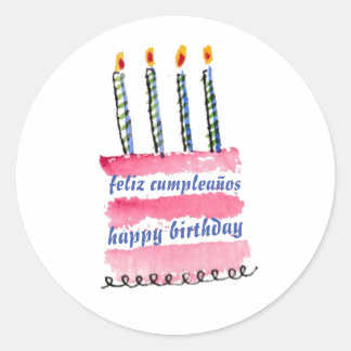 feliz cumpleaños con pastel y velas runder aufkleber