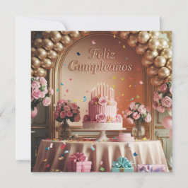 “Feliz Cumpleaños” Elegant Pink & Gold Birthday Einladung