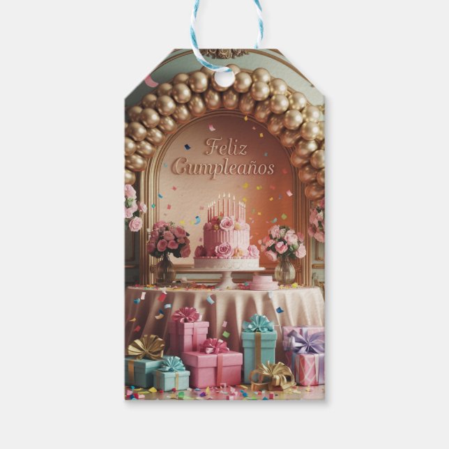“Feliz Cumpleaños” Elegant Pink & Gold Birthday  Geschenkanhänger (Vorderseite)