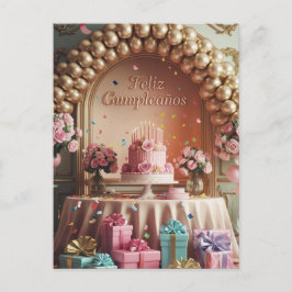 “Feliz Cumpleaños” Elegant Pink & Gold Birthday Postkarte
