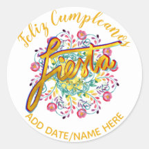 Feliz Cumpleanos FIESTA Folk Blume Personalisiert