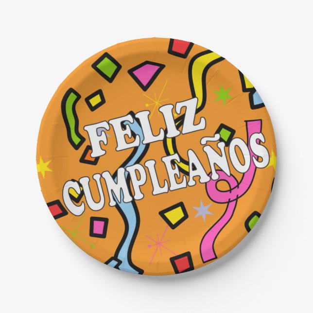 Feliz Cumpleanos Happy Birthday in Spanisch Pappteller (Vorderseite)