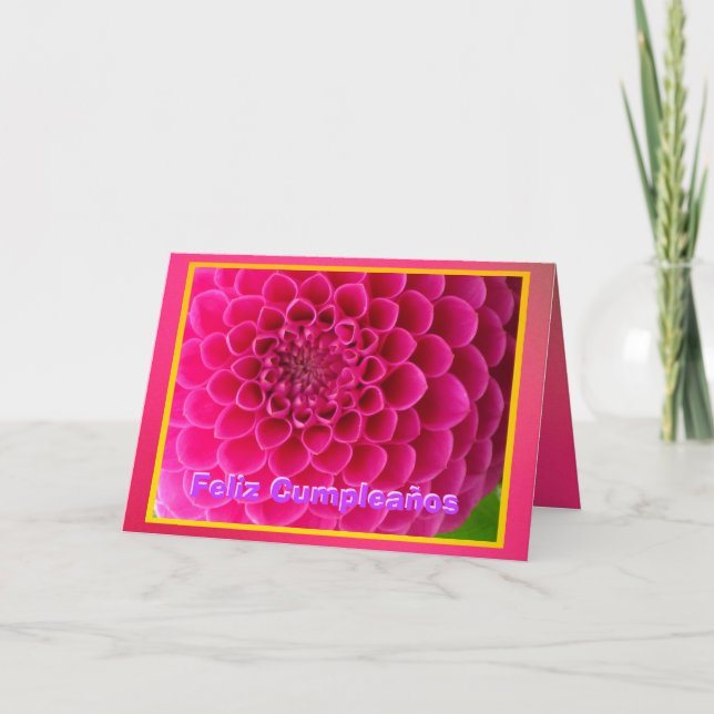 Feliz Cumpleaños - La Dalia Rosa Karte (Vorderseite)