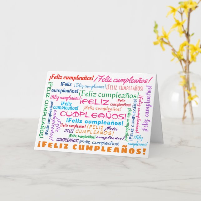 Feliz Cumpleaños Spanish Happy Birthday Word Cloud Karte (Gelbe Blume)