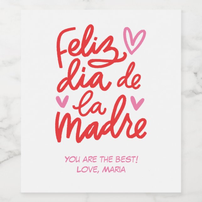 Feliz dia de la Madre Personalisiert Weine Labels Weinetikett (Einzelnes Label)