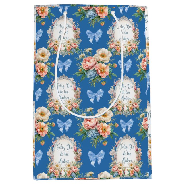 Feliz Dia De Las Madres Azul Ceruleo Mittlere Geschenktüte (Vorderseite)