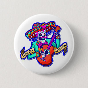 Feliz Dia De Muertos mit Skeleton Gitarre spielen Button