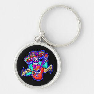 Feliz Dia De Muertos mit Skeleton Gitarre spielen Schlüsselanhänger