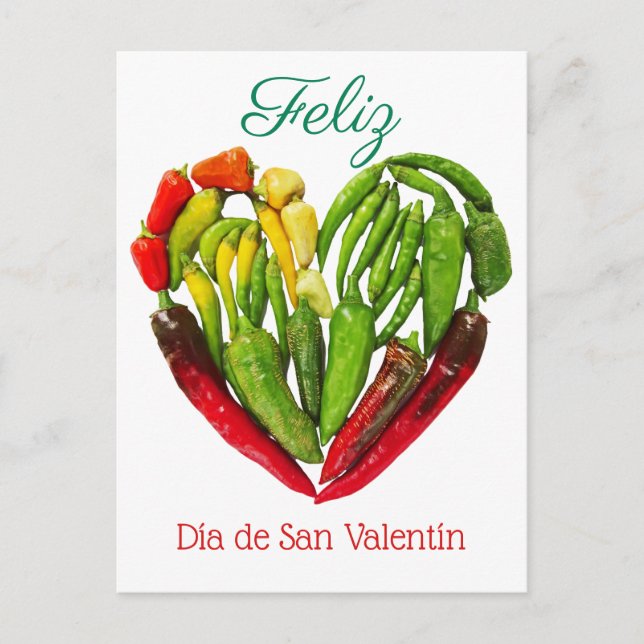 Feliz Dia De San Valentin Chili Paprikaschoten Her Postkarte (Vorderseite)