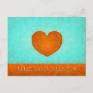 Feliz día de San Valentín. Postal Corazón Naranja. Postkarte