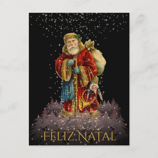 Feliz Geburts- Brasilien WeihnachtsVintage Feiertagspostkarte (Vorderseite)