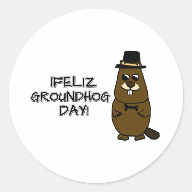 Feliz Groundhog Day! Runder Aufkleber (Vorderseite)