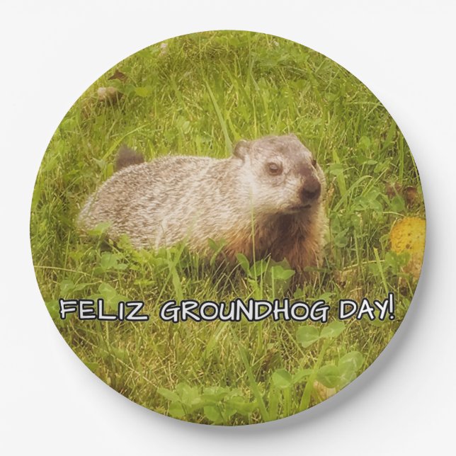 Feliz Groundhog Day - Teller auf Papier (Vorderseite)