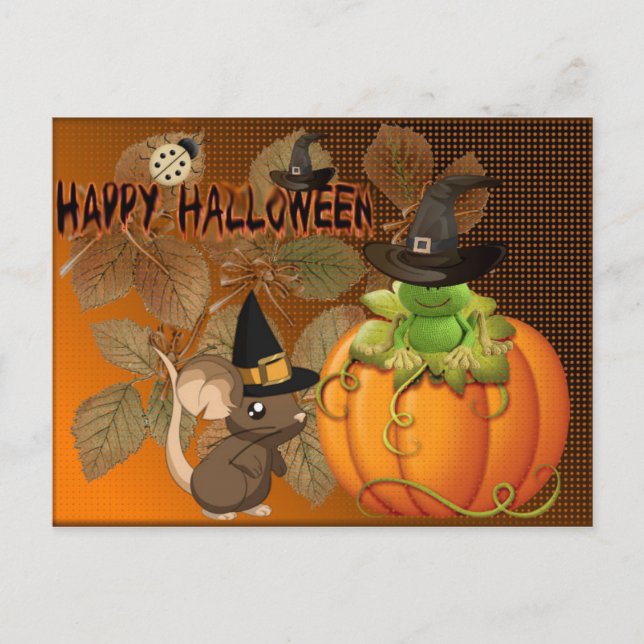 Feliz Halloween, Ratone, Calabazas und Ranas Postkarte (Vorderseite)