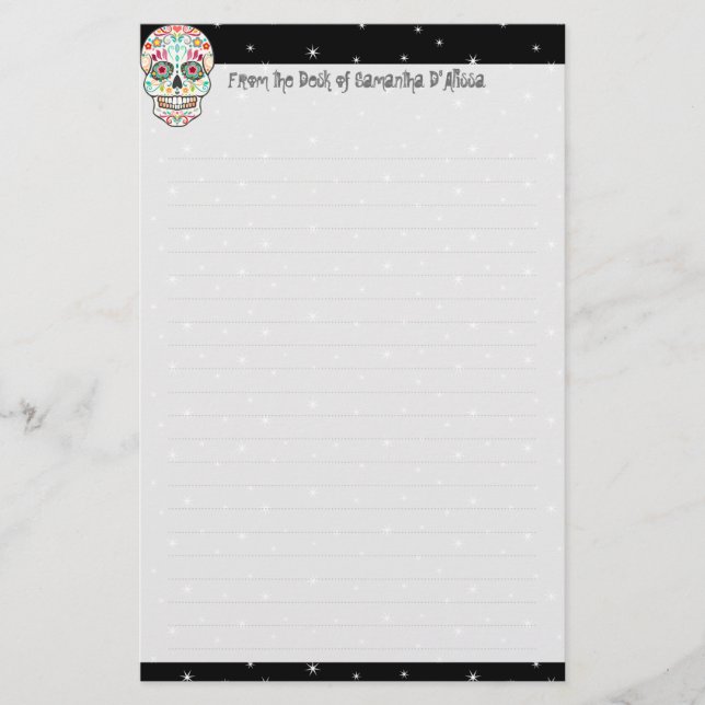 Feliz Muertos - Custom Sugar Skull Stationierung Briefpapier (Vorderseite)
