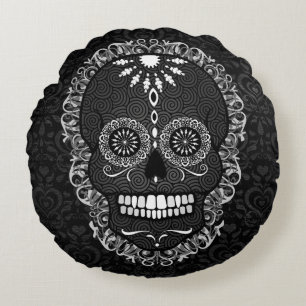 Feliz Muertos - festliche Zuckerschädel-rundes Rundes Kissen