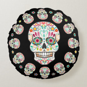 Feliz Muertos - festliche Zuckerschädel-rundes Rundes Kissen