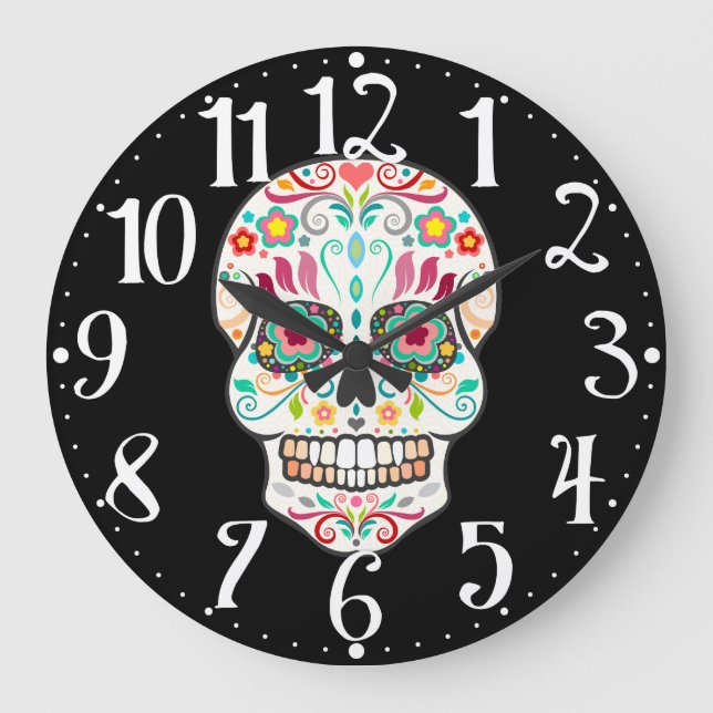 Feliz Muertos - glückliche Zuckerschädel-Wanduhr Große Wanduhr (Vorderseite)