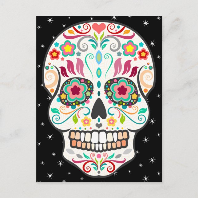 Feliz Muertos - Happy Sugar Skull Postcard Postkarte (Vorderseite)