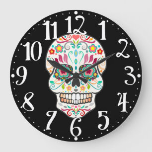 Feliz Muertos - Happy Sugar Skull Wall Clock Große Wanduhr