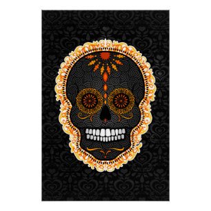 Feliz Muertos - Schwarzer und orangefarbener Saums Poster