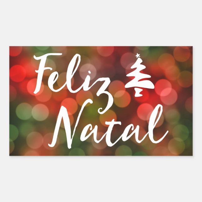 Feliz Natal bokeh Baumlichter Rechteckiger Aufkleber (Vorderseite)