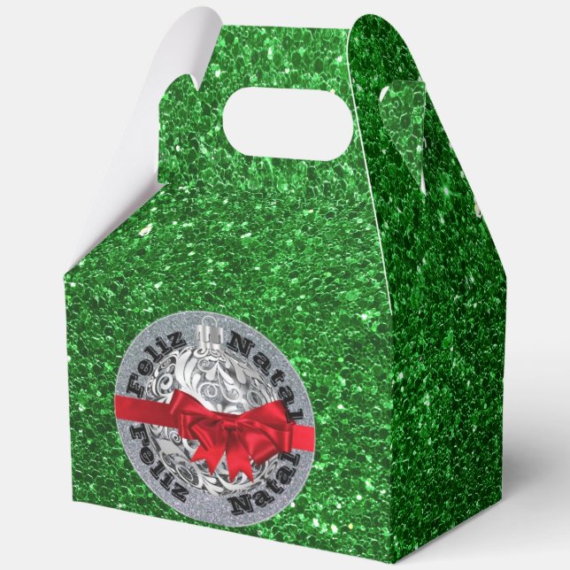 Feliz Natal Green Silver Red Favor Box Geschenkschachtel (Vorderseite)
